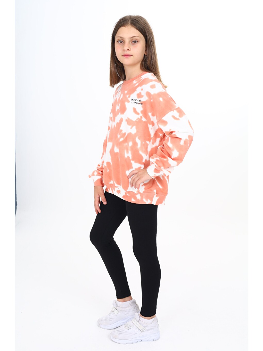 Kahverengi Kız Çocuk Batik Desenli Baskılı Taytlı Takım-1