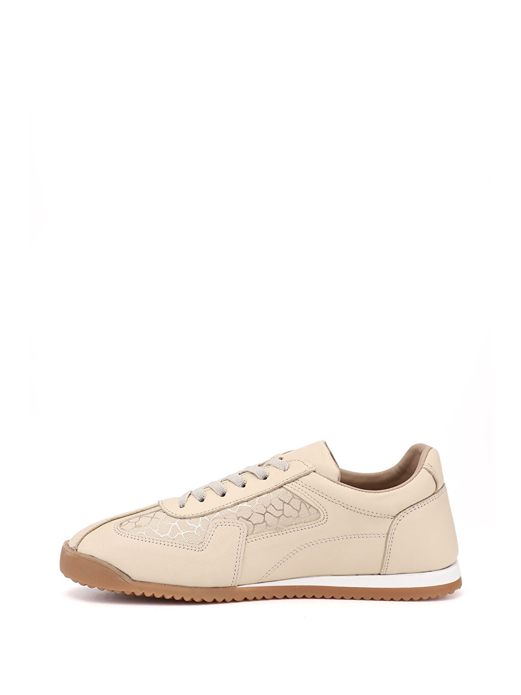 Bej Kadın YENİ BEJ Lastik Bağcıklı Hakiki Deri Sneaker-3