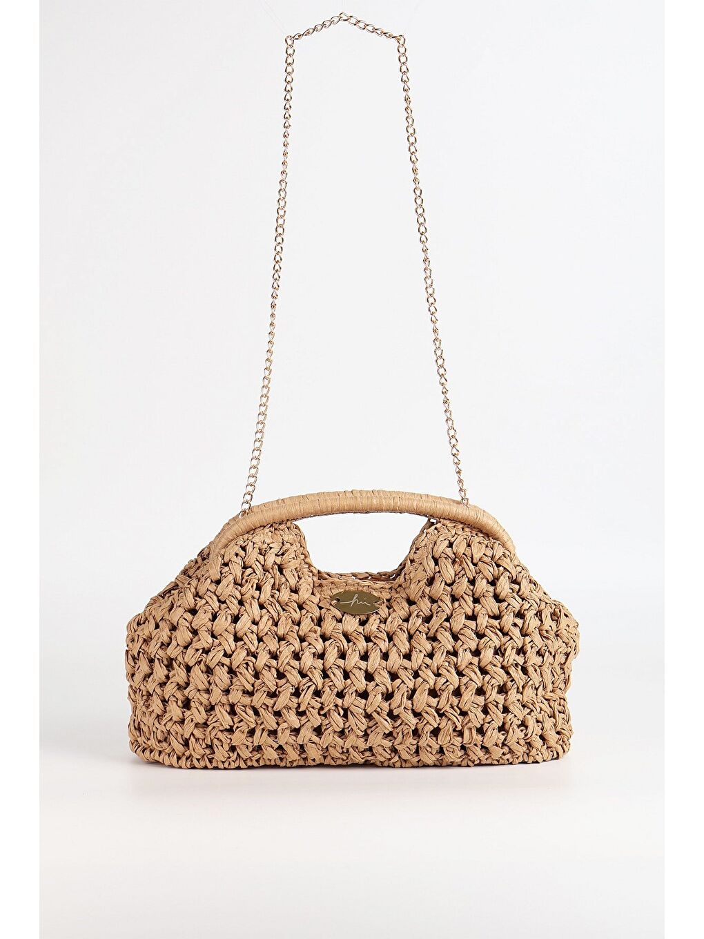 Kahverengi Zincir Detaylı Camel Renk Plaj El Çantası 1137-1