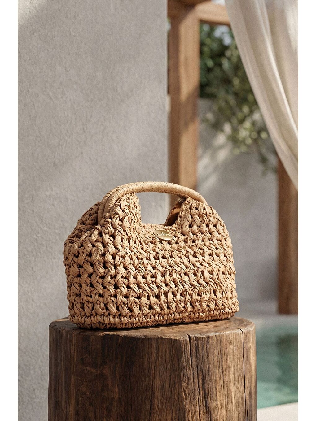 Kahverengi Zincir Detaylı Camel Renk Plaj El Çantası 1137-2