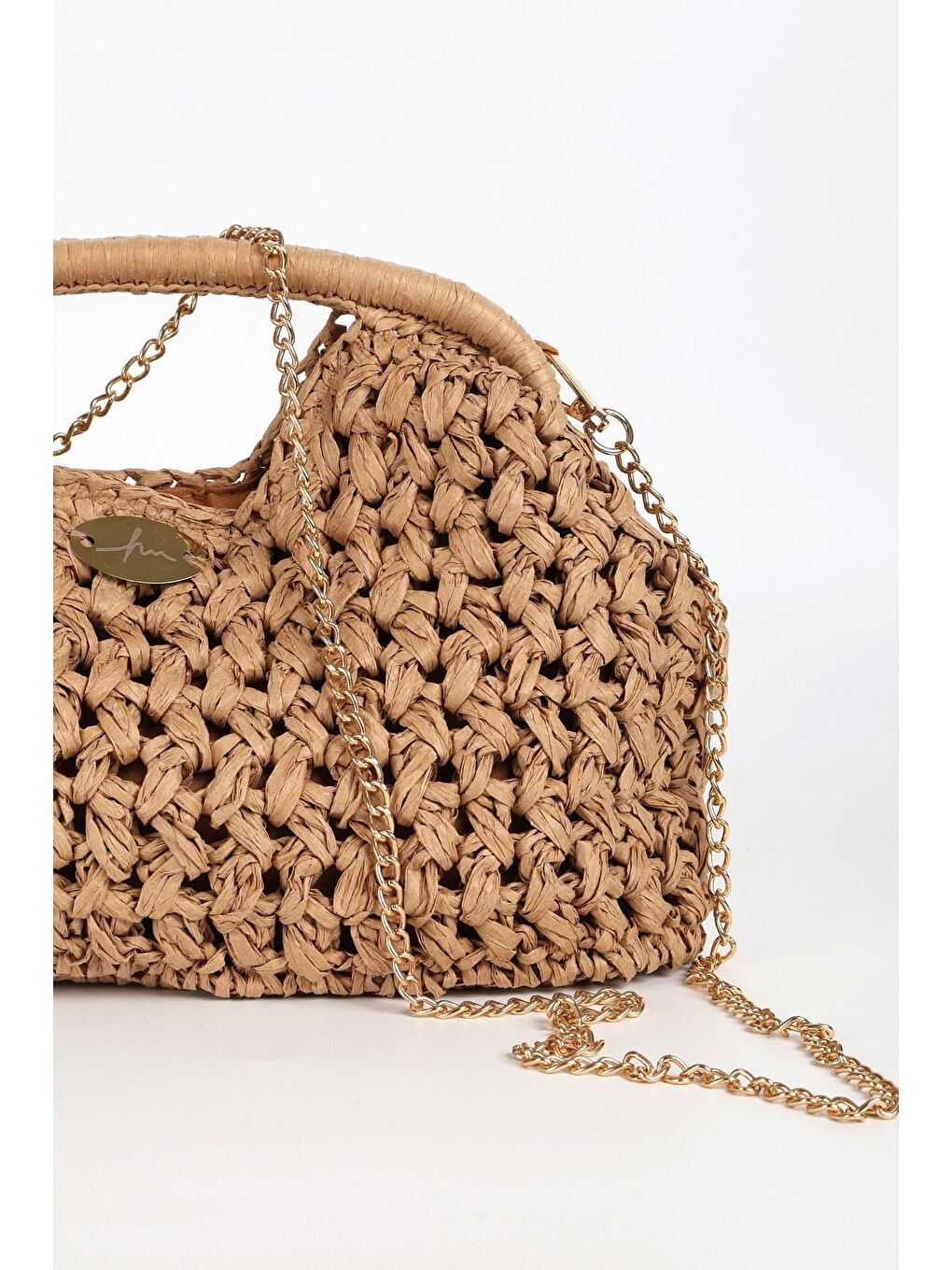 Kahverengi Zincir Detaylı Camel Renk Plaj El Çantası 1137-3