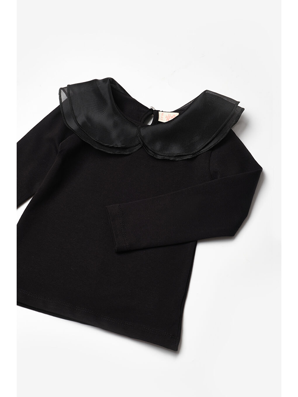 Siyah Organze Yakalı Kız Çocuk Tişört-2