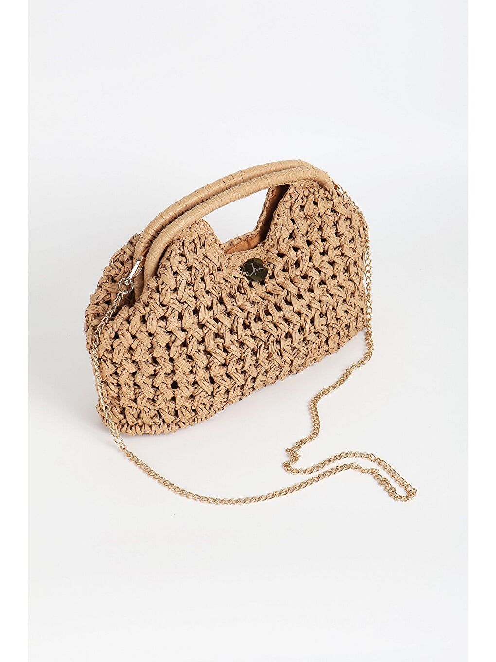 Kahverengi Zincir Detaylı Camel Renk Plaj El Çantası 1137-4