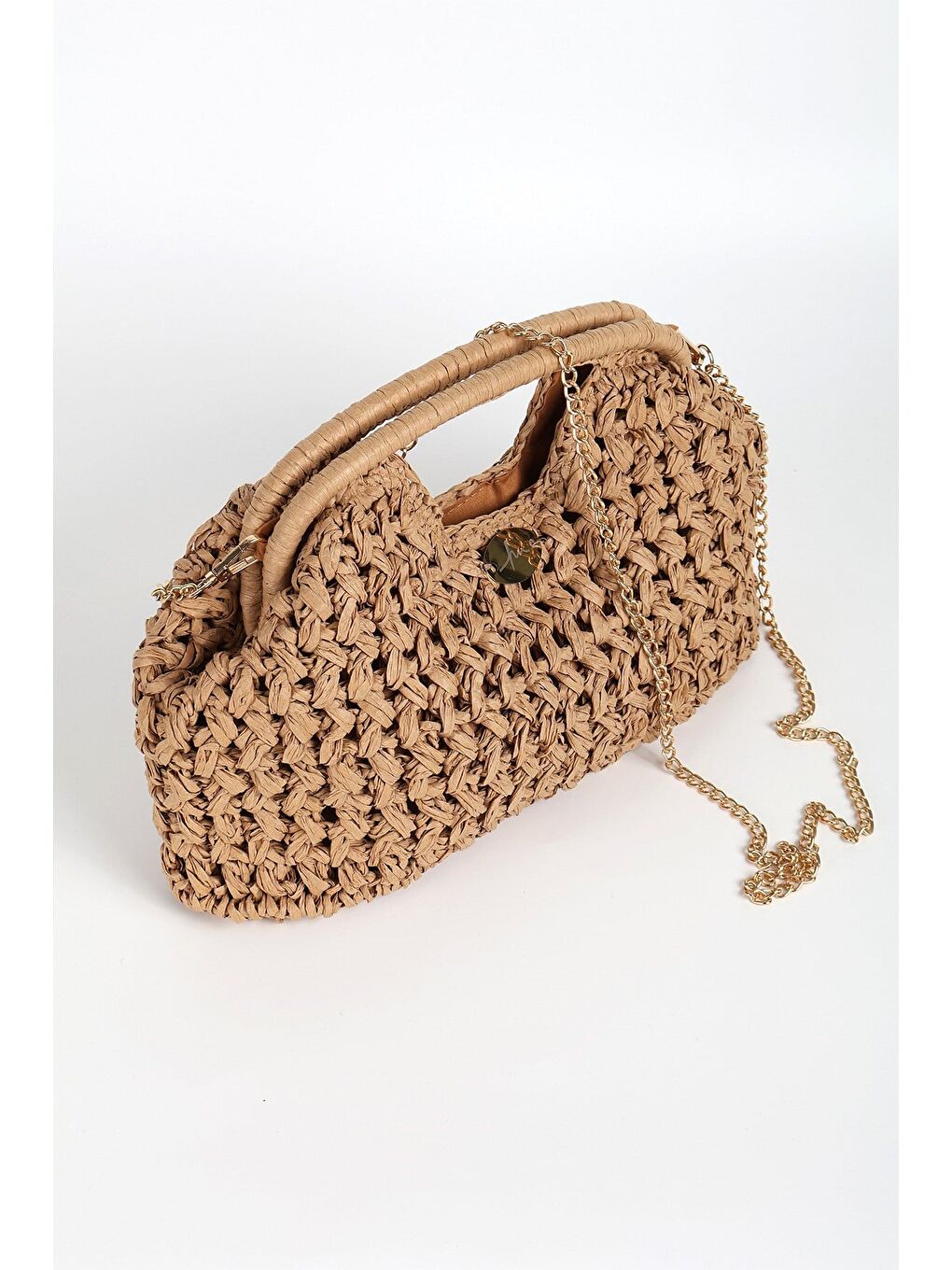 Kahverengi Zincir Detaylı Camel Renk Plaj El Çantası 1137-5