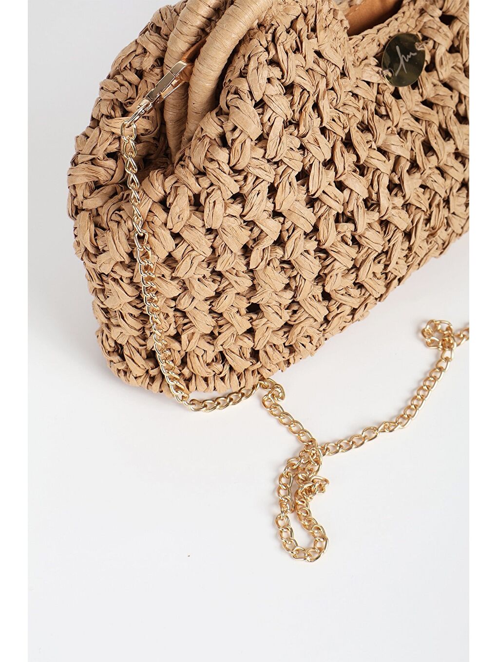 Kahverengi Zincir Detaylı Camel Renk Plaj El Çantası 1137-6