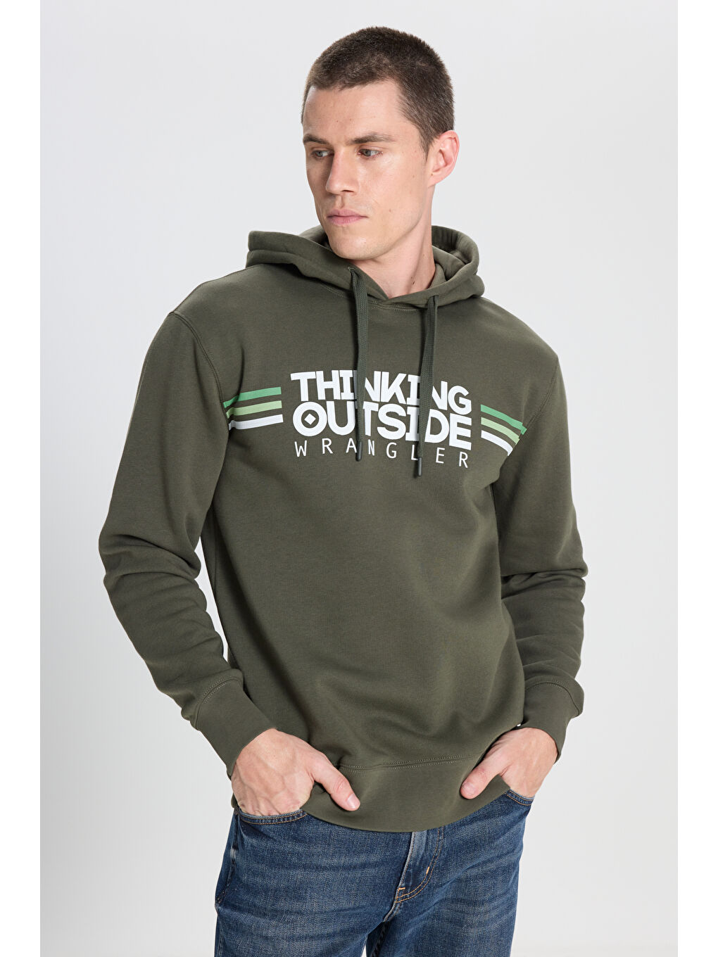 Regular Fit Normal Kesim Kapüşonlu İçi Polarlı Haki Sweatshirt-1
