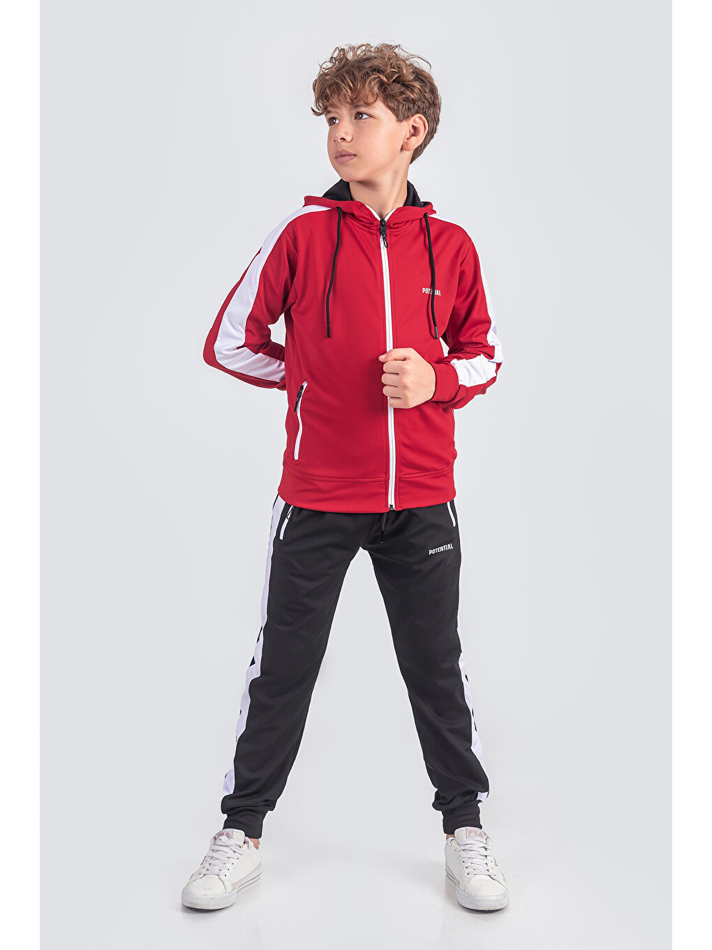 Kırmızı Kapüşonlu Dalkgıç Kumaş Eşofman Takımı Potential ESF2574-1