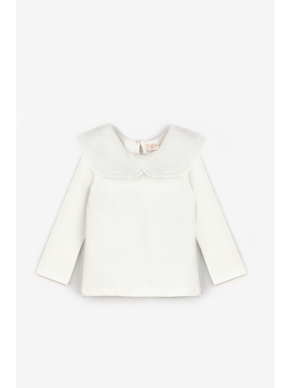 Ekru Organze Yakalı Kız Çocuk Tişört-3