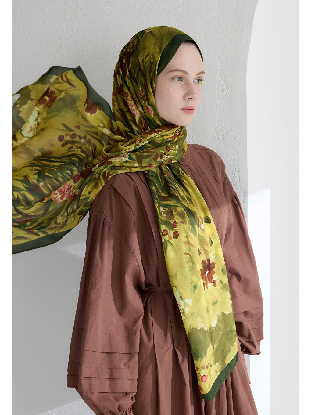 Yeşil SWEET GARDEN FLOŞ VİSKON ŞAL YAPRAK-1