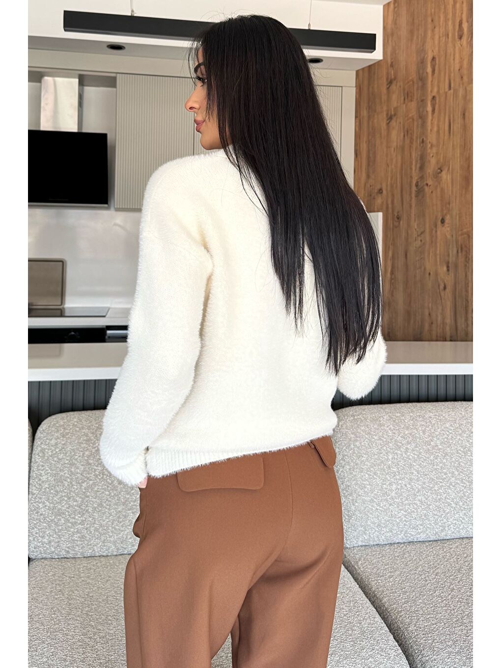 Ekru Gömlek Yaka Düğmeli Şardonlu Triko Kazak (s,m,l,xl Uyumludur)-3