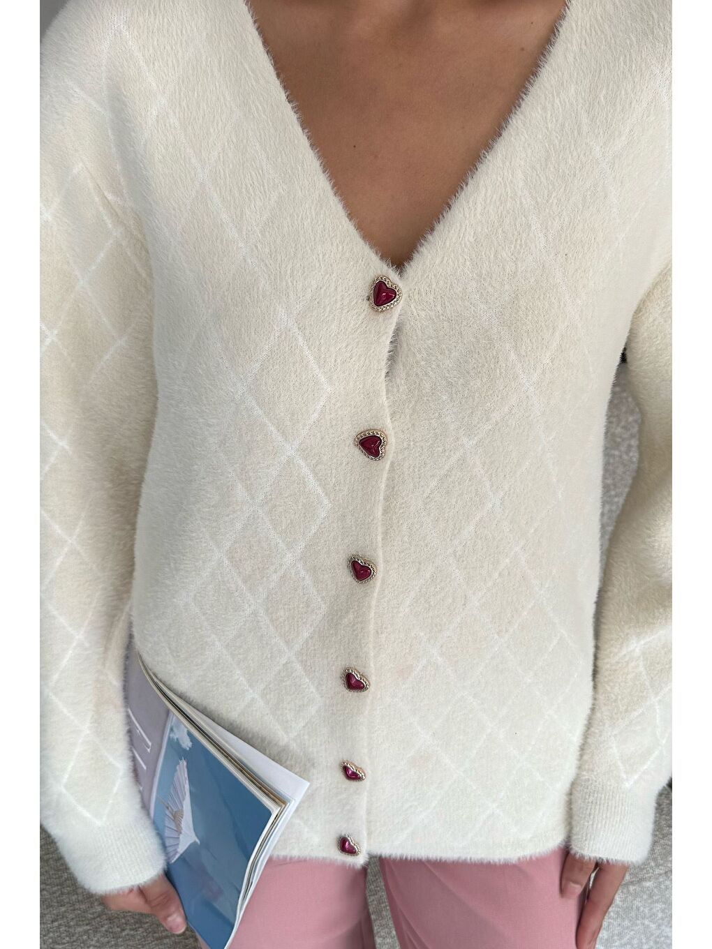 Ekru Kadın Yumoş İplik Sakallı Triko Hırka (s-m-l-xl Uyumludur)-1