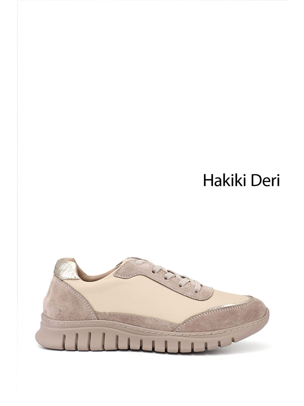 Bej Kadın YENİ BEJ Lastik Bağcıklı Hakiki Deri Sneaker