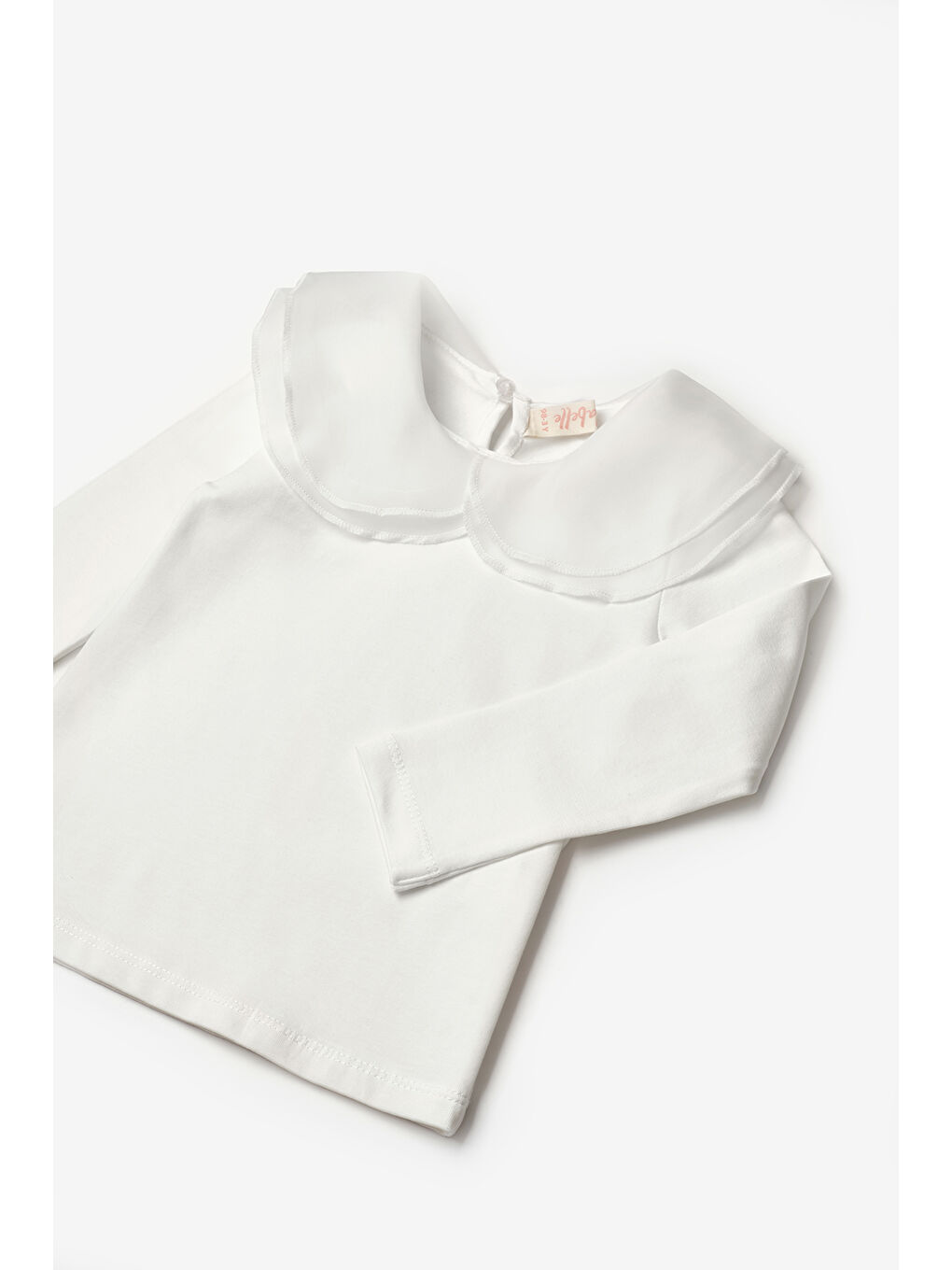 Ekru Organze Yakalı Kız Çocuk Tişört-5