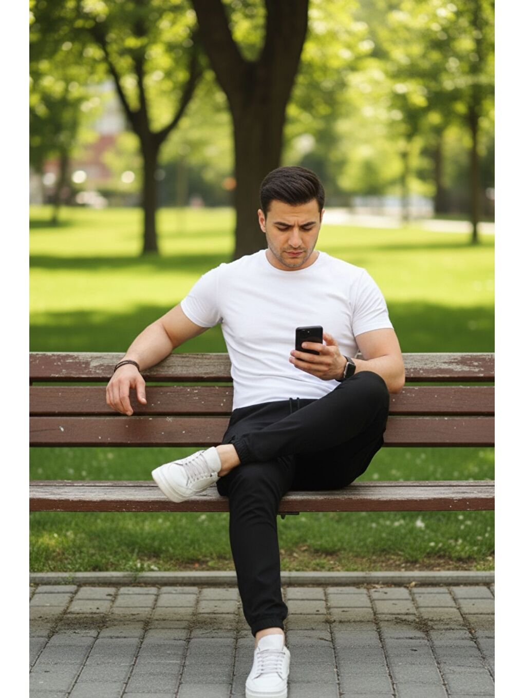 Erkek Beli Paçası Lastikli Esnek Kargo Cep Siyah Jogger Pantolon-3
