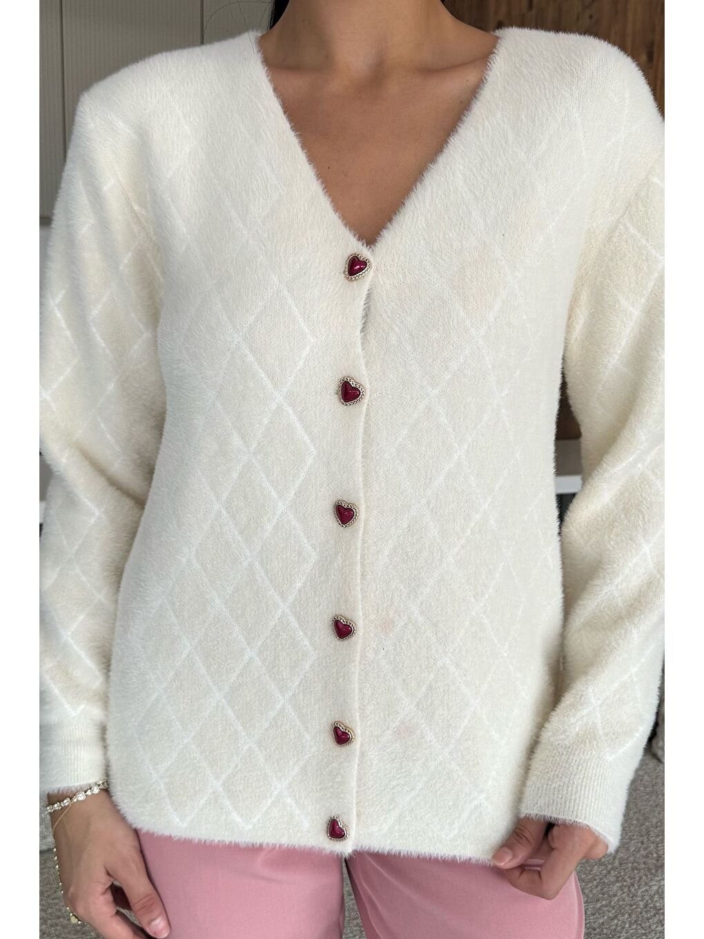 Ekru Kadın Yumoş İplik Sakallı Triko Hırka (s-m-l-xl Uyumludur)-2