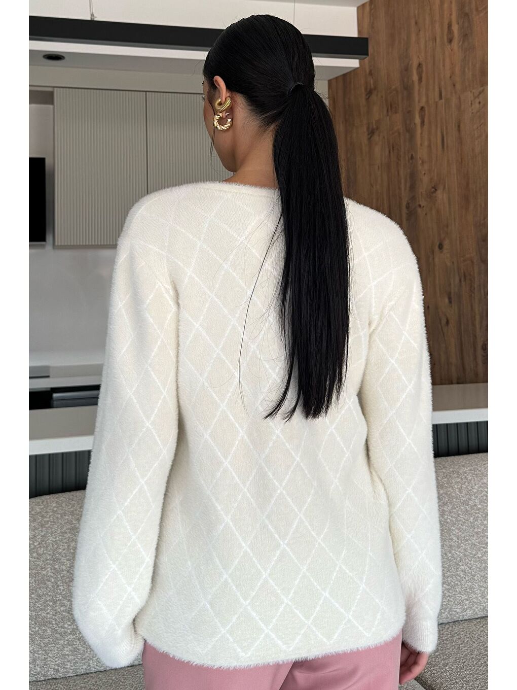 Ekru Kadın Yumoş İplik Sakallı Triko Hırka (s-m-l-xl Uyumludur)-3