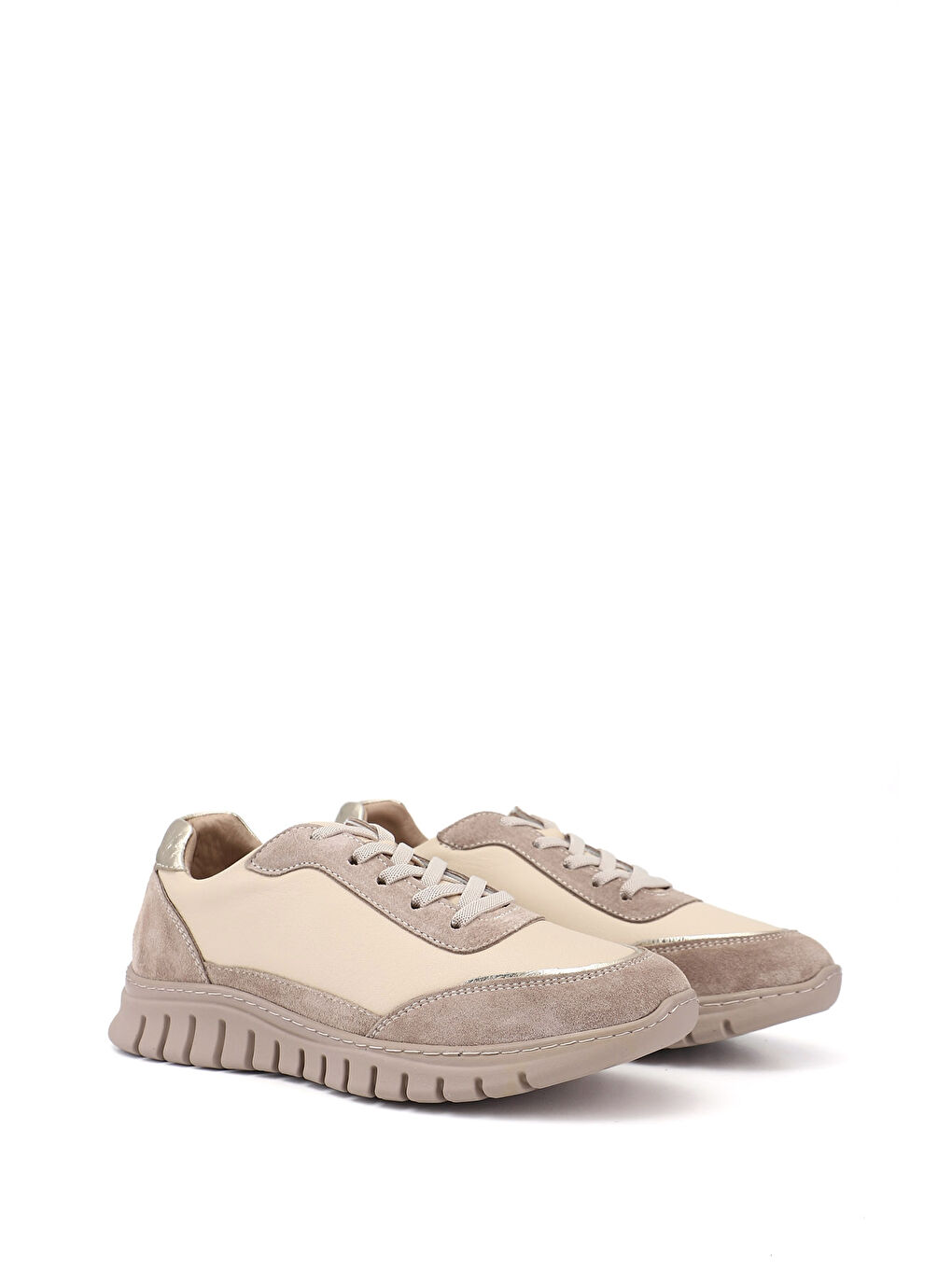 Bej Kadın YENİ BEJ Lastik Bağcıklı Hakiki Deri Sneaker-1