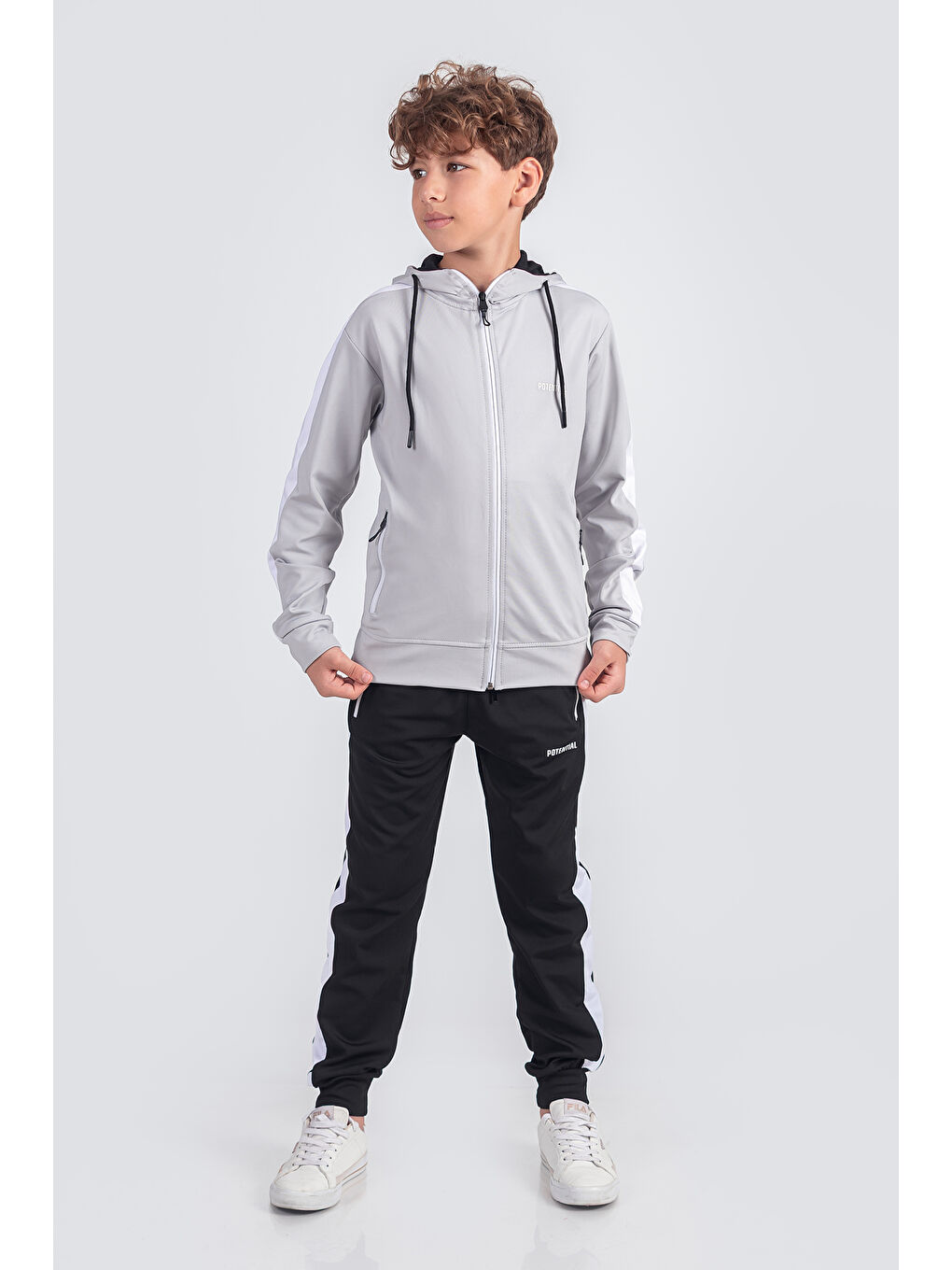 Gri Kapüşonlu Dalkgıç Kumaş Eşofman Takımı Potential ESF2574-1