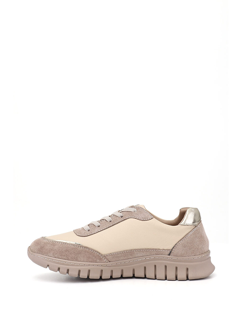 Bej Kadın YENİ BEJ Lastik Bağcıklı Hakiki Deri Sneaker-3