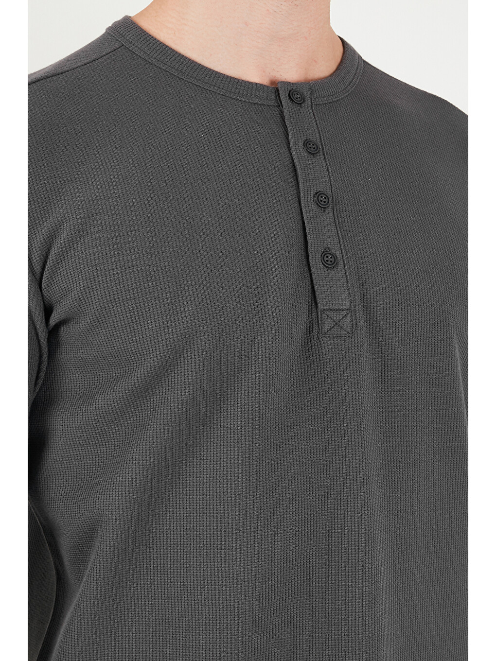 Antrasit Pamuklu Regular Fit Düğmeli Bisiklet Yaka Sweat 5905852-3