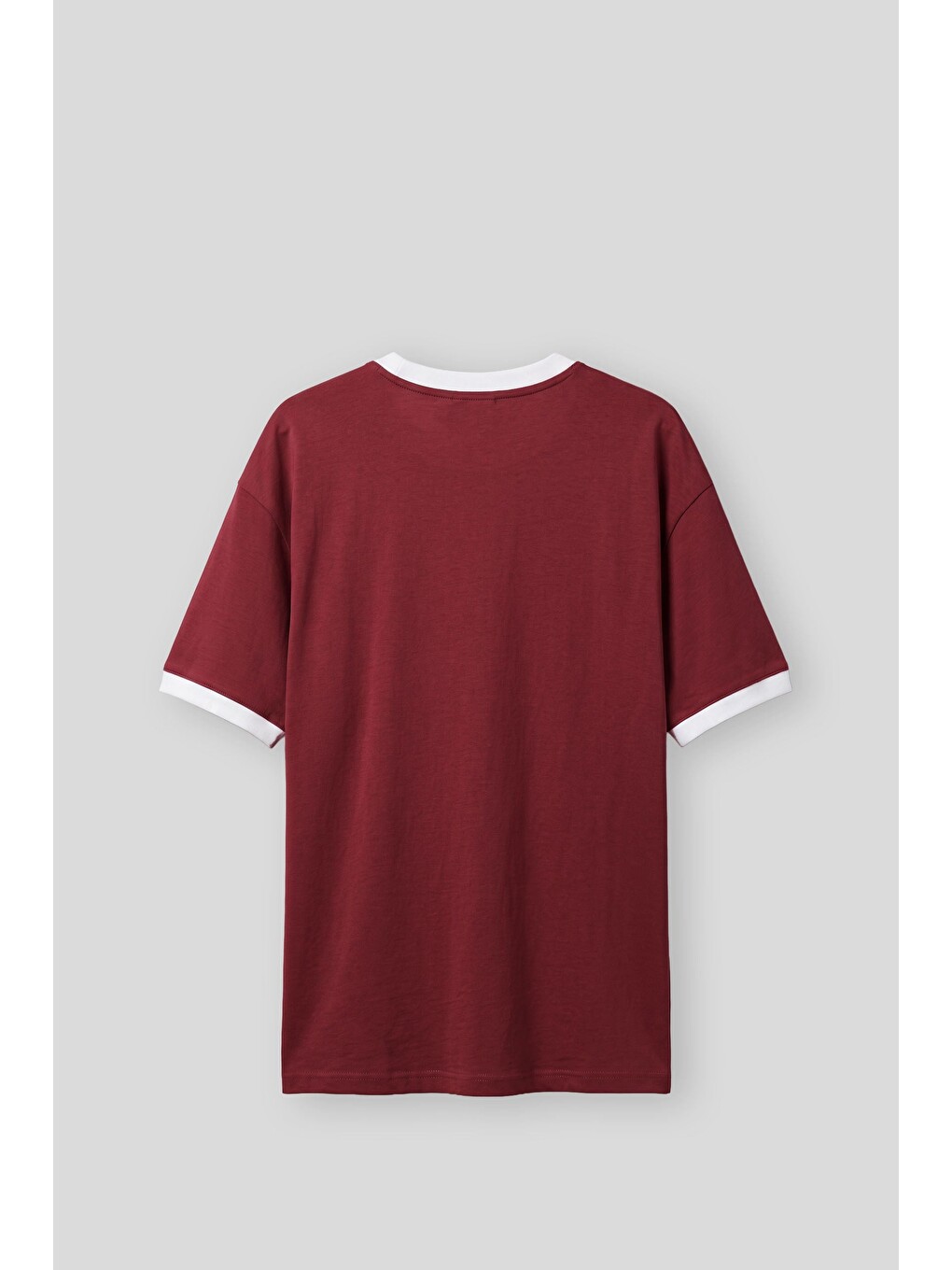 Erkek Süper Oversize La Baskılı Kontrast Yaka T-shirt Bordo-1