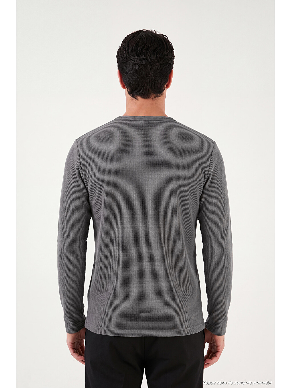 Antrasit Pamuklu Regular Fit Düğmeli Bisiklet Yaka Sweat 5905852-5