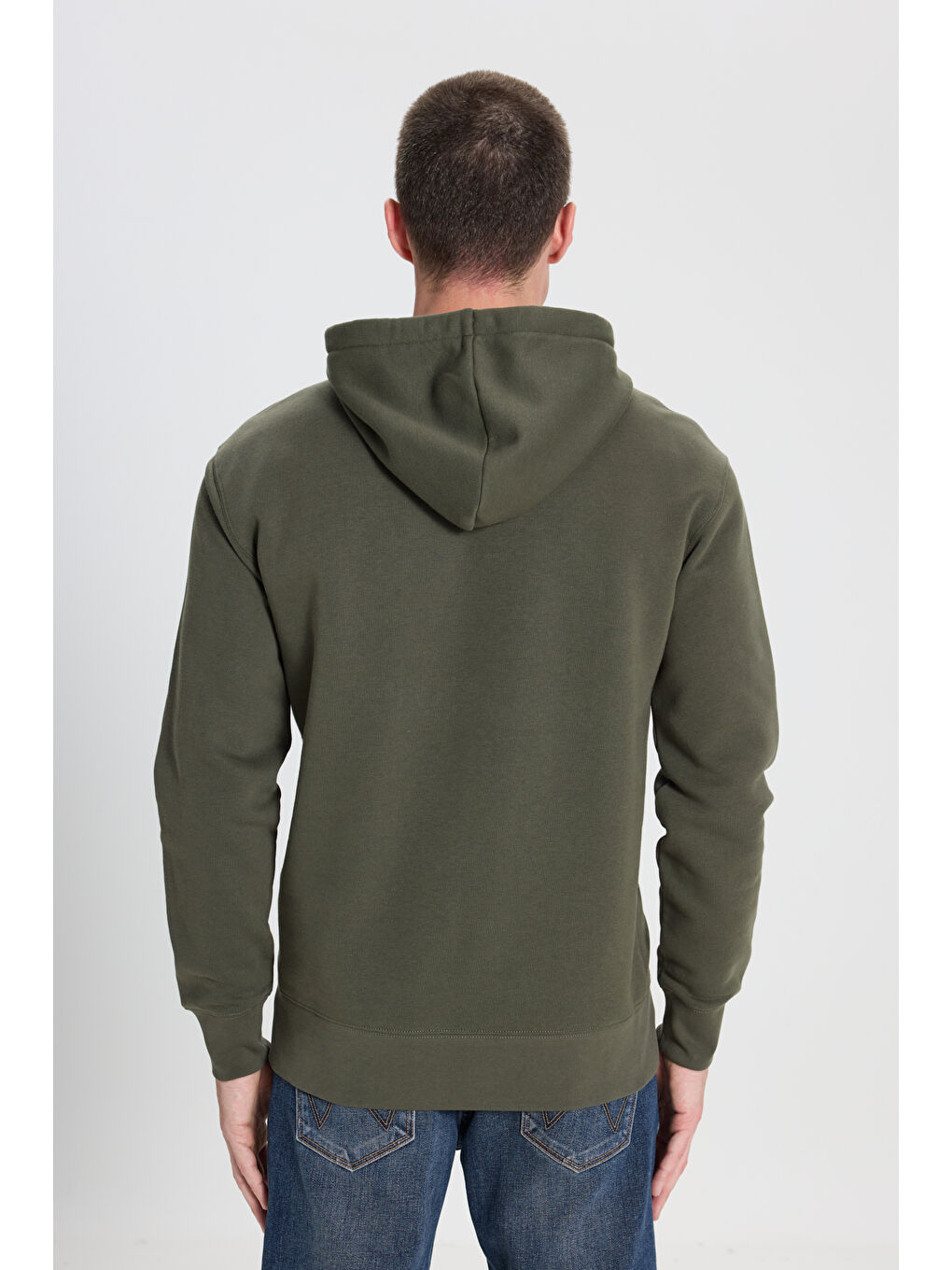 Regular Fit Normal Kesim Kapüşonlu İçi Polarlı Haki Sweatshirt-4