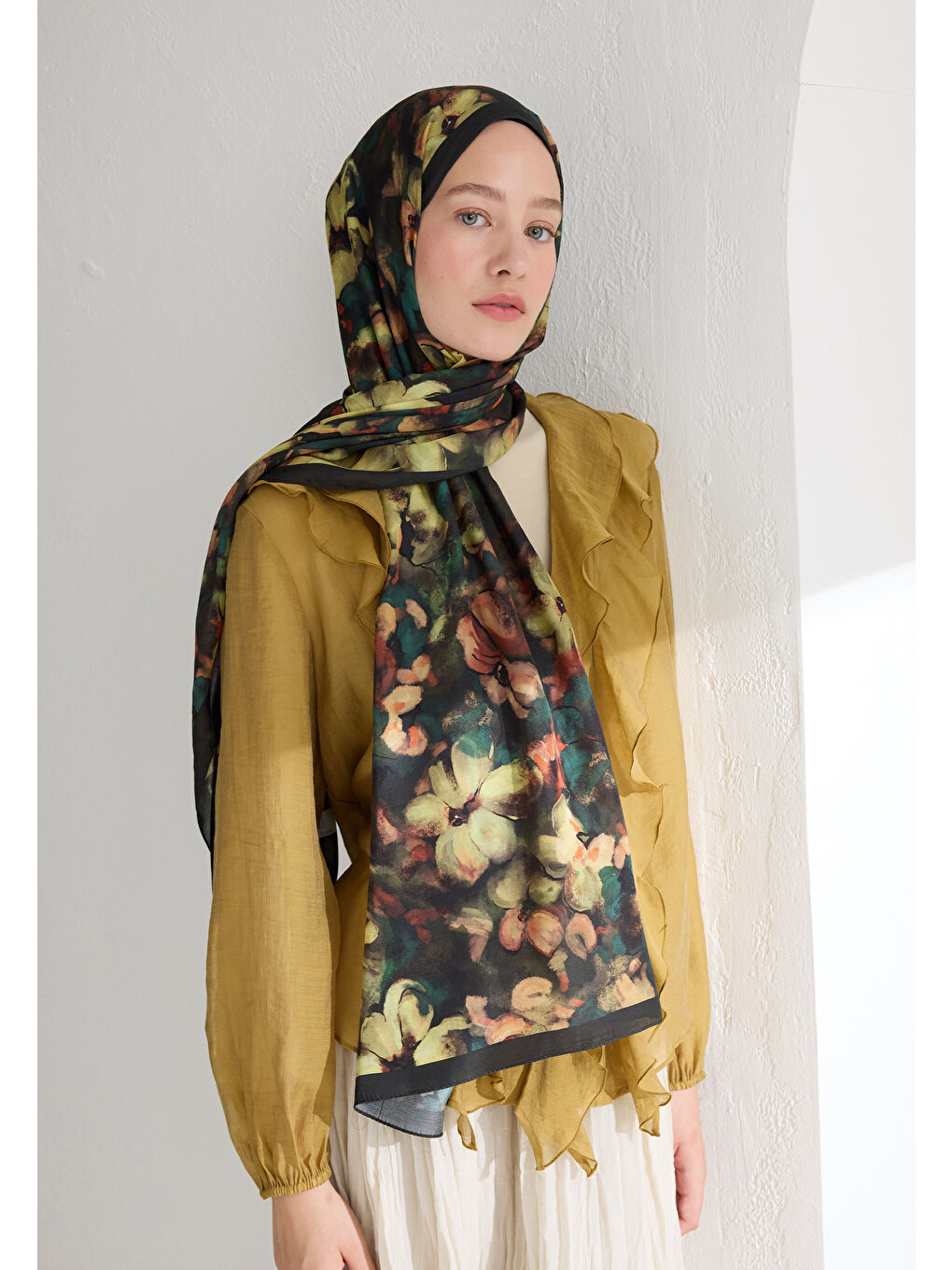 Yeşil HIBISCUS BEAUTY FLOŞ VİSKON ŞAL DERİN YEŞİL-2