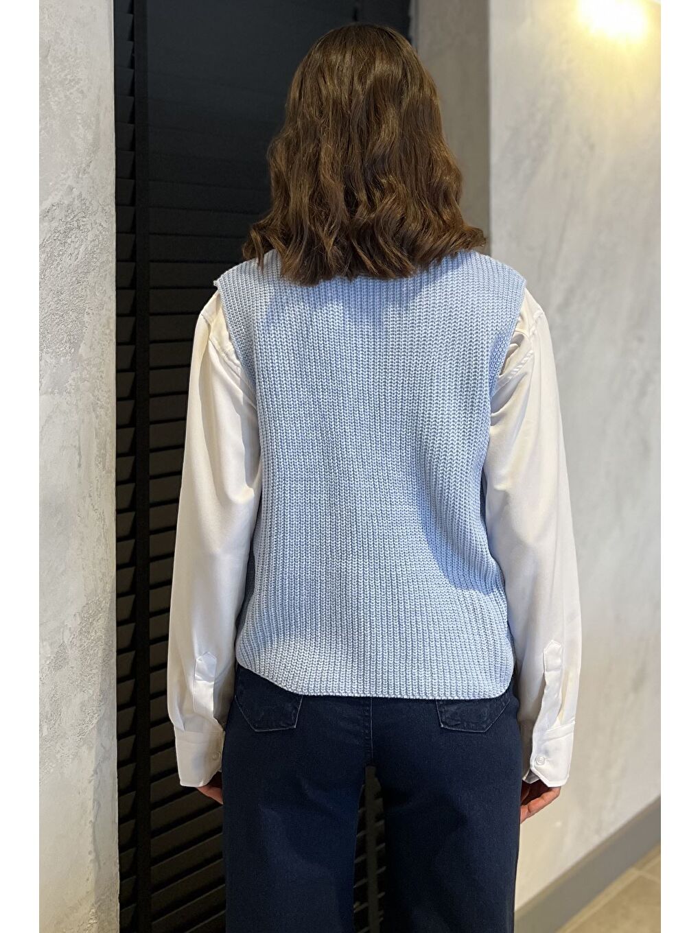 Mavi Kadın Düğmeli Triko Yelek (s-m-l-xl Uyumludur)-2