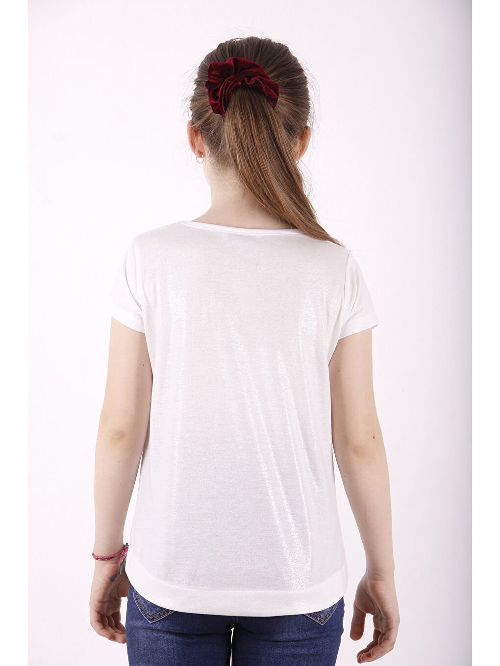 Beyaz Kız Çocuk Best Friend Baskılı Taş Detaylı Tişört-2