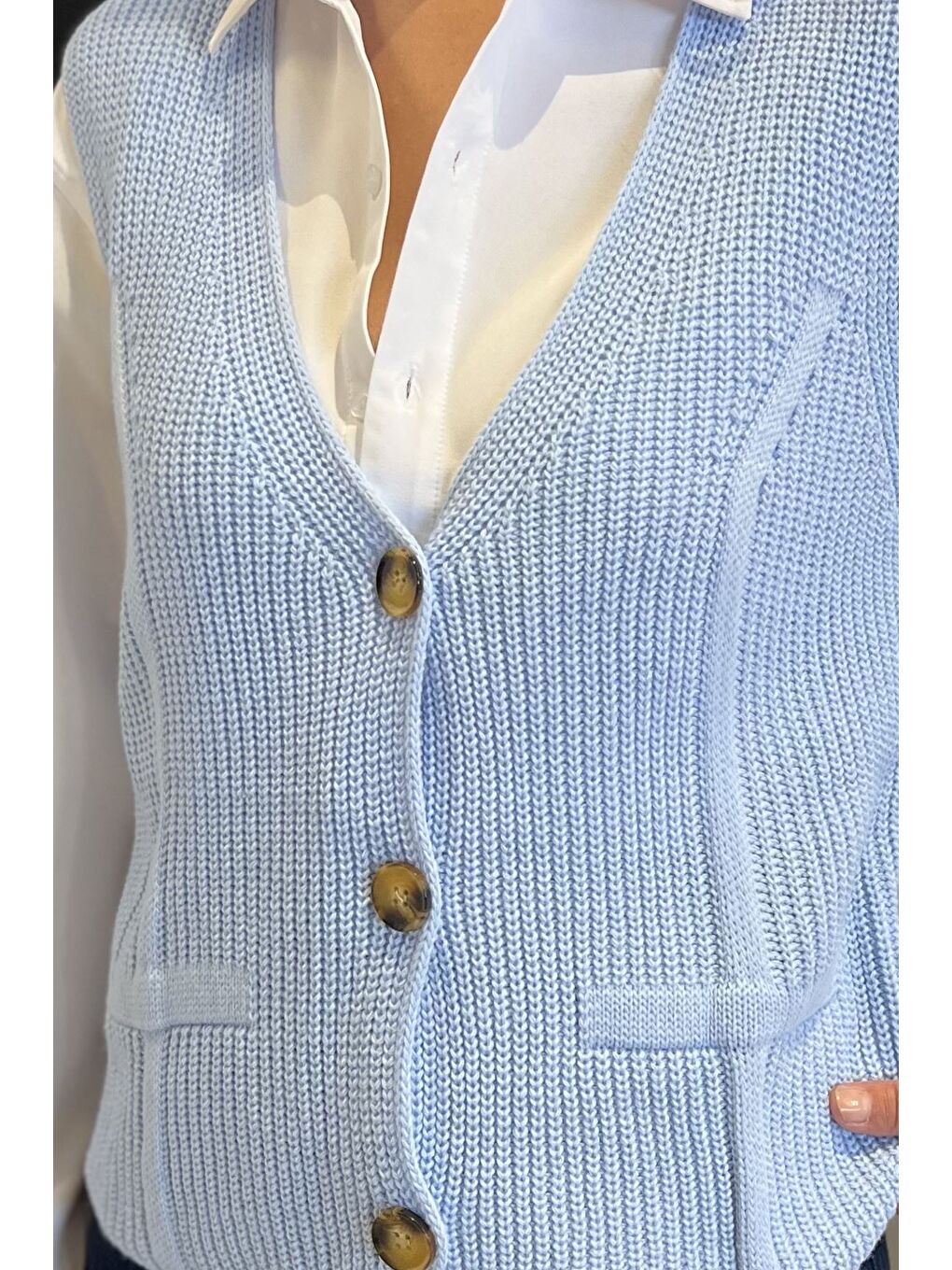 Mavi Kadın Düğmeli Triko Yelek (s-m-l-xl Uyumludur)-3