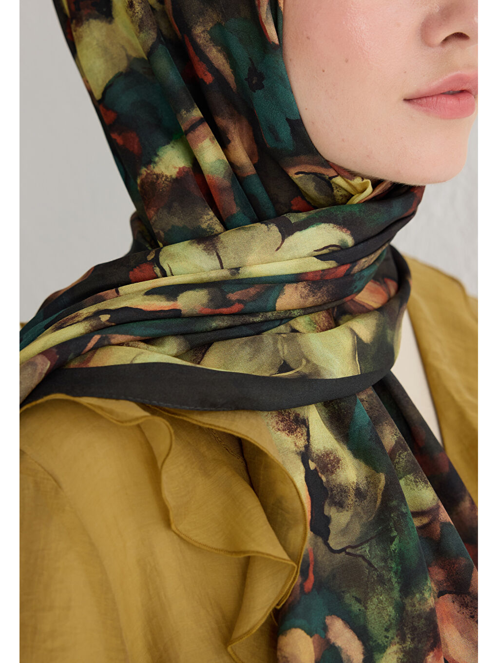 Yeşil HIBISCUS BEAUTY FLOŞ VİSKON ŞAL DERİN YEŞİL-3