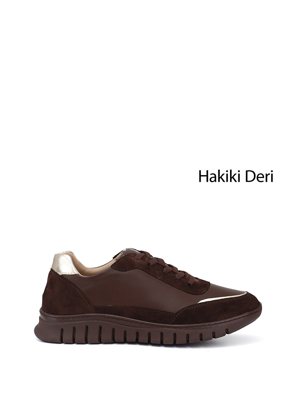 Kahverengi Kadın KAHVERENGİ Lastik Bağcıklı Hakiki Deri Sneaker
