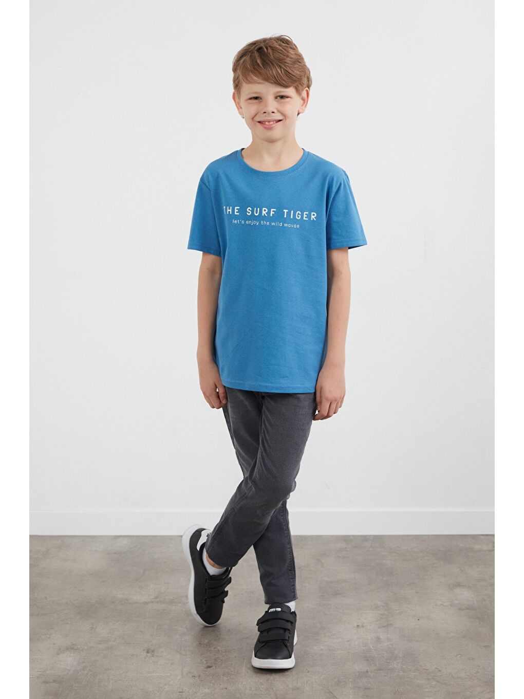 Mavi %100 Pamuk The Surf Tiger Baskılı Erkek Çocuk Tişört-1