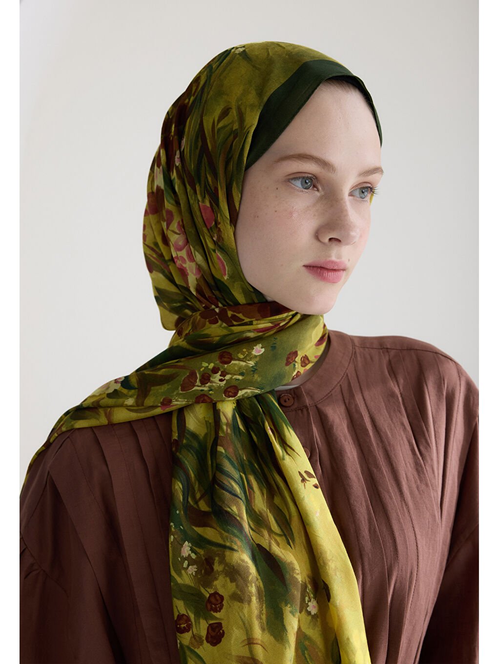 Yeşil SWEET GARDEN FLOŞ VİSKON ŞAL YAPRAK-3