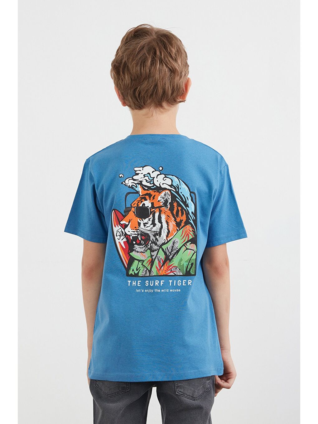 Mavi %100 Pamuk The Surf Tiger Baskılı Erkek Çocuk Tişört-2