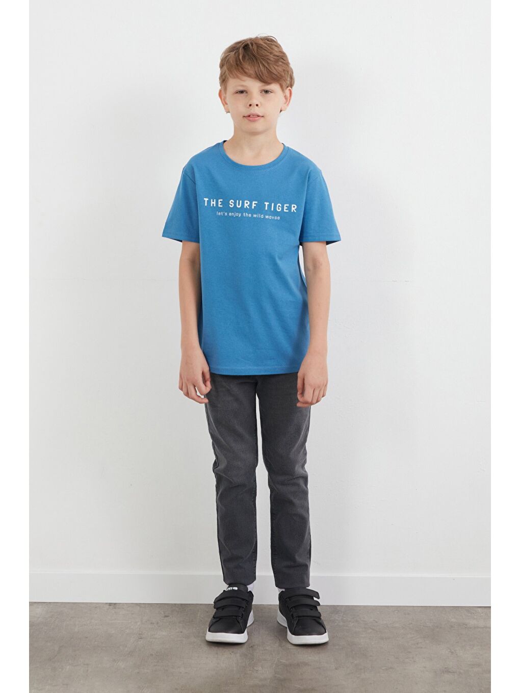 Mavi %100 Pamuk The Surf Tiger Baskılı Erkek Çocuk Tişört-3
