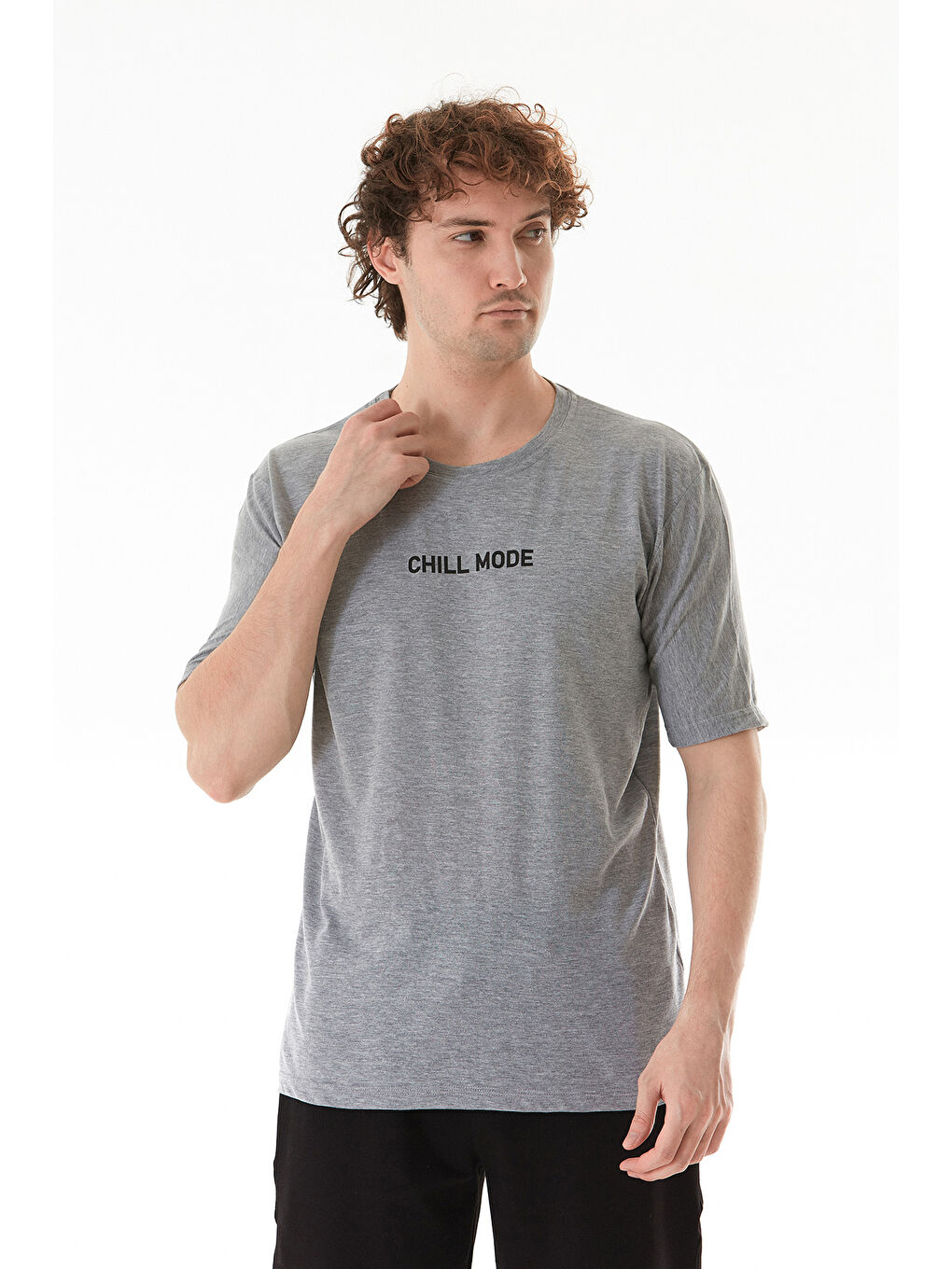 Gri Chıll Mode Yazı Baskılı Tişört-1