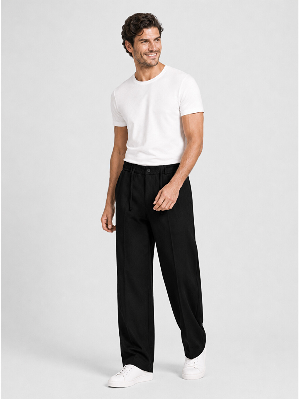 Erkek Siyah Relax Fit Bağcıklı Baggy Pantolon-2
