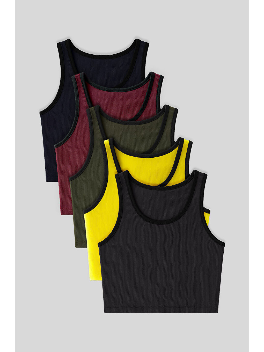 Haki Basic U Yaka 5li Paket Kadın Crop Top Atlet - 97162