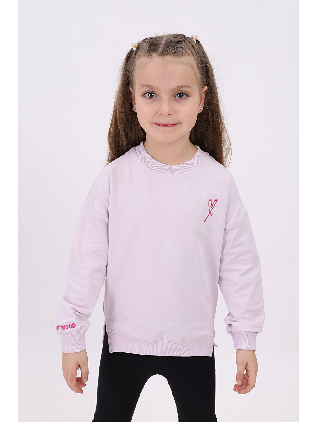 Lila Kız Çocuk Nakışlı Sweatshirt