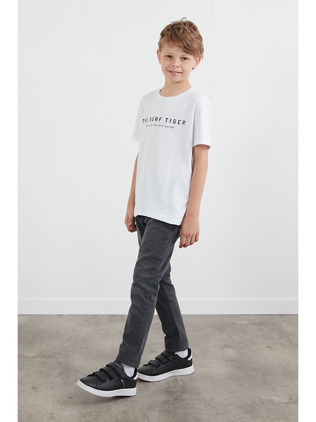 Beyaz %100 Pamuk The Surf Tiger Baskılı Erkek Çocuk Tişört-2