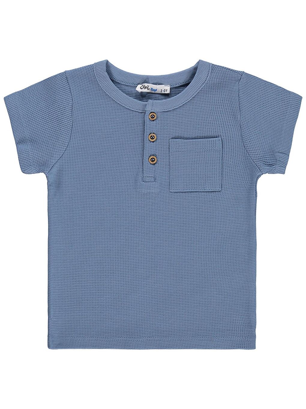 İndigo Boys Basic Önü Düğmeli 2-5 Yaş Tişört - Mavi