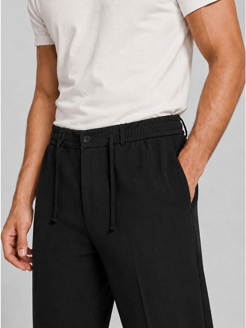 Erkek Siyah Relax Fit Bağcıklı Baggy Pantolon-3