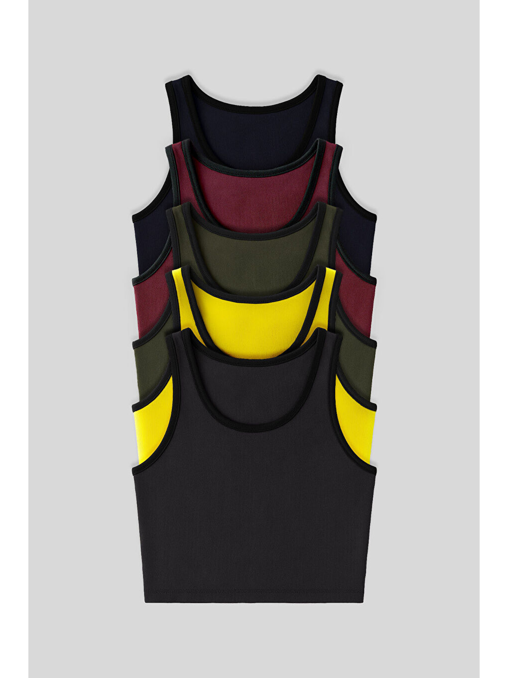 Haki Basic U Yaka 5li Paket Kadın Crop Top Atlet - 97162-1