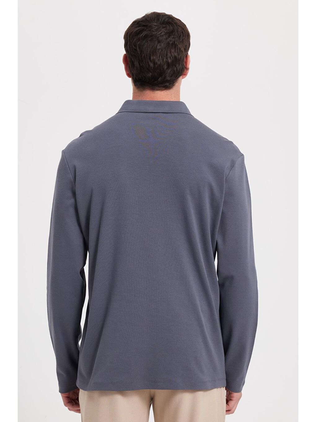 Erkek Relax Fit Rahat Kesim %100 Pamuk Yarım Fermuarlı Polo Yaka İnterlok Antrasit Sweatshirt-5