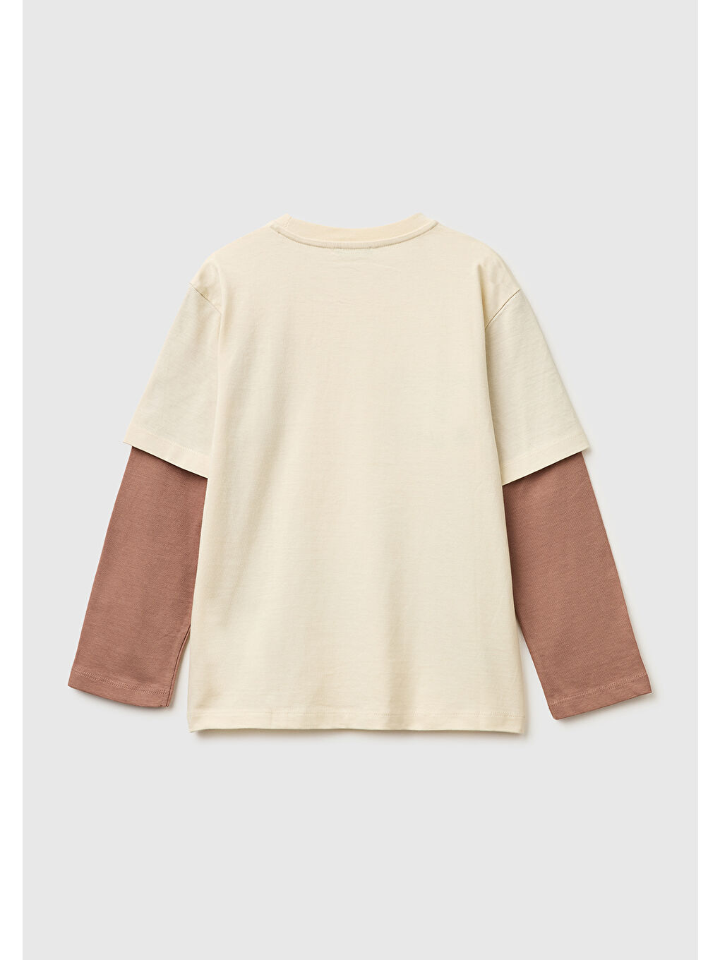 Ekru Erkek Çocuk Krem Çift Kollu Baskılı Bisiklet Yaka T-Shirt-1