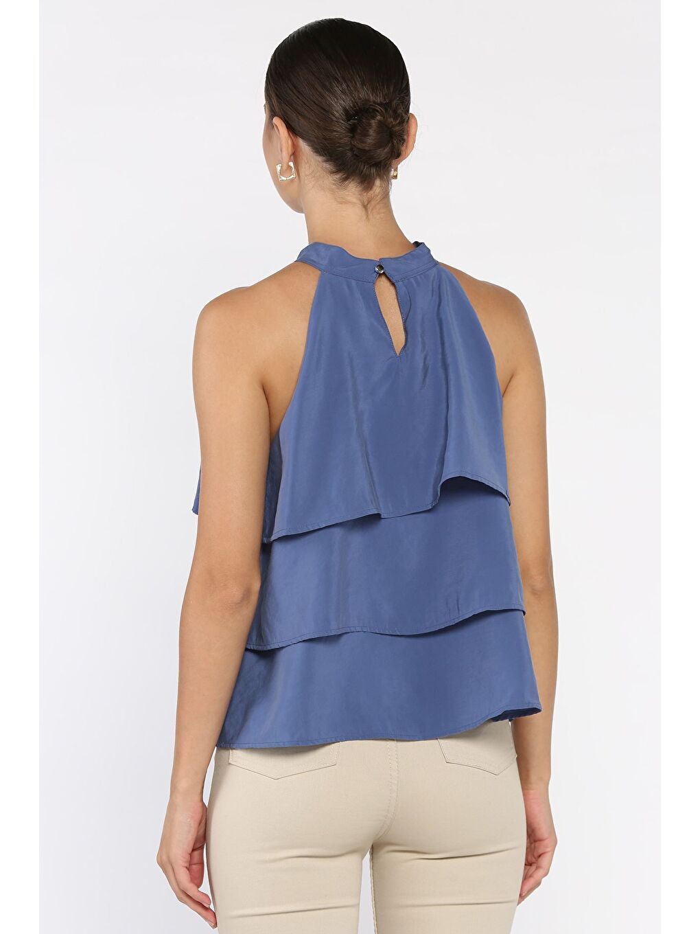 İndigo Sıfır Kol Kat Kat Kadın Bluz-2