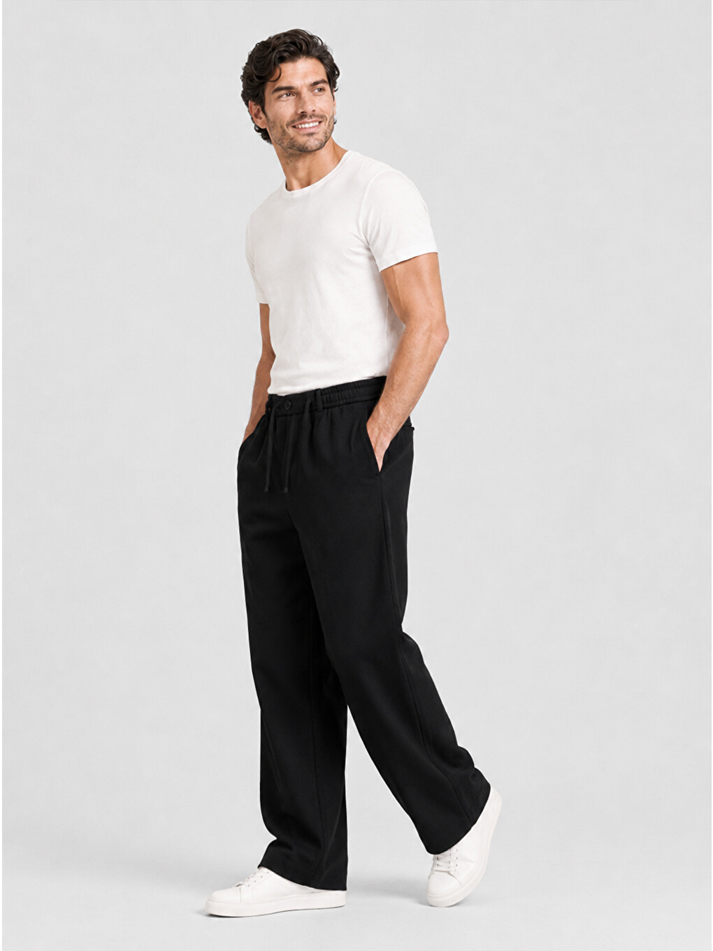 Erkek Siyah Relax Fit Bağcıklı Baggy Pantolon-6