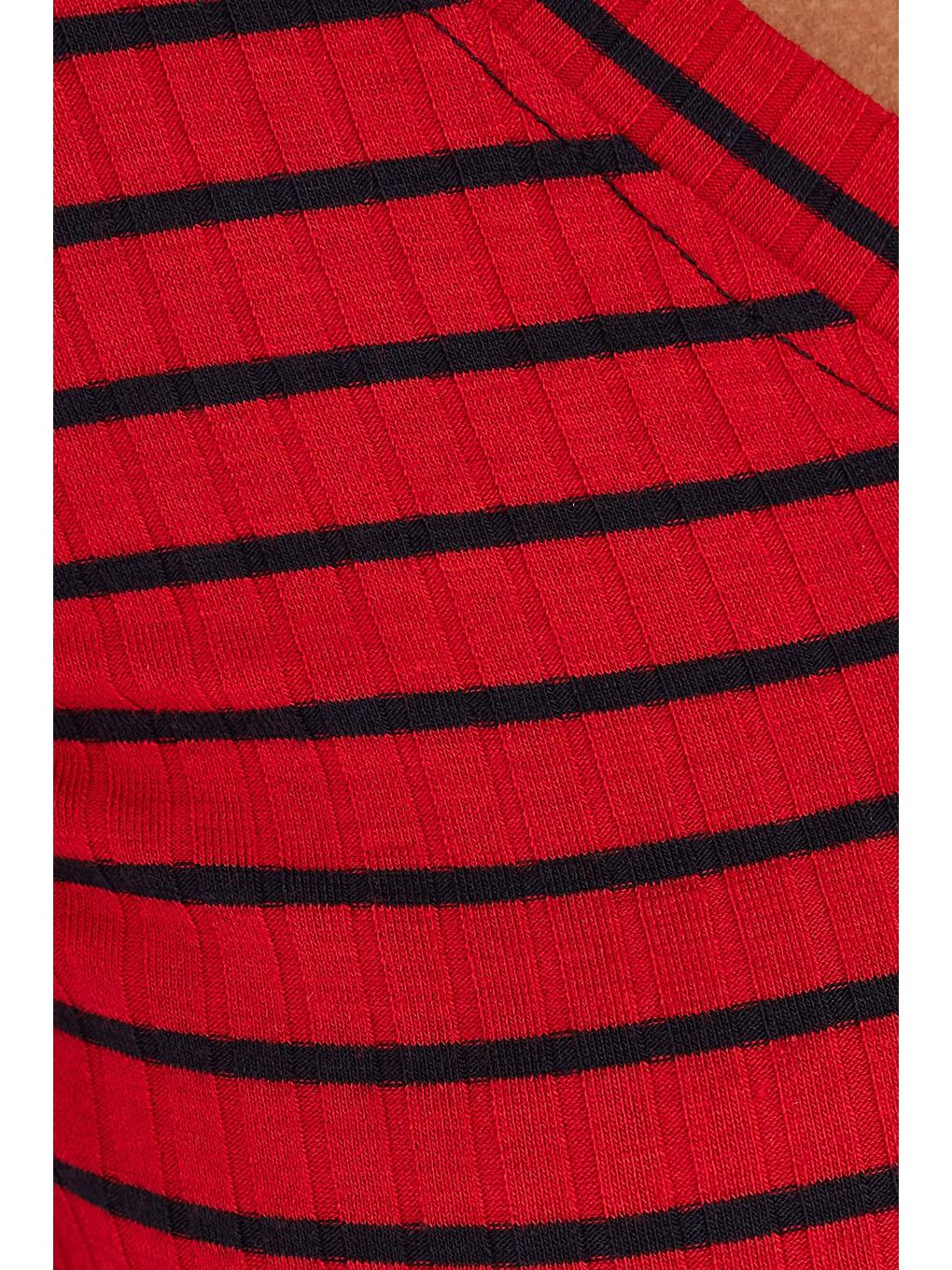 Karışık Kadın Slim Fit Dar Kesim Çizgili Uzun Kollu Geniş Yaka Bluz-5